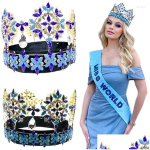 Hårklämmor Barrettes Levery Miss World Crown med Shining Rhinestone Fl Circle Stor justerbar brudbröllopsfest Big Crowns Dr Dhrzo