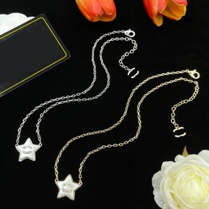 High Quality Gold Silver Star Pendant Necklace Charm Chain Fashion Women Copper Luxury Designer Double Letter Necklaces Choker Pendants Wedding Jewelry Love Gifts