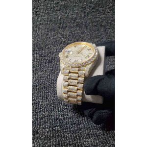 Wristwatch 2024 New Iced Out Diamonds Watch PASS TT ETA 3255 movement Mechanical Yellow Gold Top quality Men LuxuryWatch box includeUWLM