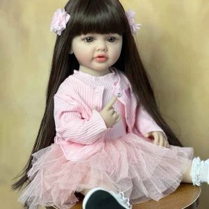 Dolls Silicone Baby Girl Reborn Doll With Roups Cut Beautiful Realista Recém -nascido Princesa Toddler Boy Toy Gift 55 cm 22 polegadas