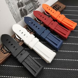 Silikongummi Watchband 22mm 24mm 26mm Black Blue Red Orange Watch Band för Panerai -rem med logotyp CJ1912252932