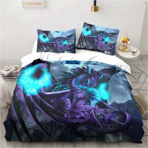 Set Dragon Bedding Halloween Magic World Gift Twin Bedding Set 3 Piece Comporter Set Bed Däcke Cover Double King Cover Sheer Gardiner