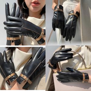 Дизайнерские перчатки Универсальные классические люксовые брендовые перчатки из козьей кожи Женские зимние перчатки с толстой подкладкой из черной овчины из овчины для вождения