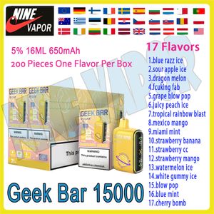 Sigaretta elettronica originale Geek Bar 15000 Puff monouso Vape Pen 16ml 17 gusti 650mAh Dispositivo di climatizzazione ricaricabile Puff 15k Vape