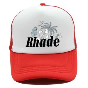 Zielona siatka patchwork baseball czapka kobiety haft haft unisex kolekcje Rhude Casual Truck Hat Regulble Rhude Bonnet