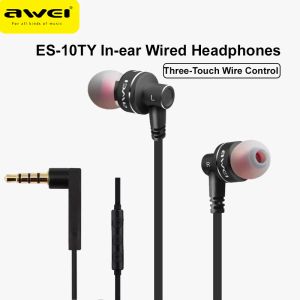 Kulaklıklar Awei es10ty kablolu kulaklıklar süper bas kulaklıklar metal 3.5mm kulaklık stereo inear kulaklığı iPhone Samsung telefonları için mikrofonlu