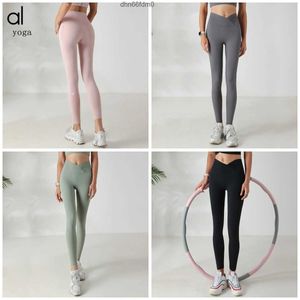 AL YOGA Hose No Awkwardness Thread Doppelseitige nackte Yogahose Damen High Waist Lifting Hip Honey Peach Sport Fitness M5Z2