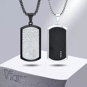 Colares Pingente Vnox Elegante Martelado Dog Tag Colar Para Homens Aço Inoxidável Colar Quadrado Aniversário Presentes de Natal Pai Pai Marido