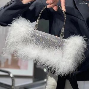 Abendtaschen Luxus Straußenhaar Diamant Kupplungen Handtaschen für Frauen Abschlussball Party Griff Kupplung Geldbörsen Hochzeit Tasche Kette Schulter