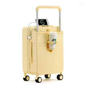 Suitcases 2024 Wide Pull Rod Luggage Case Female Set 20" Travel Boarding USB Charging Port With Cup Holder 24" Combination Lock