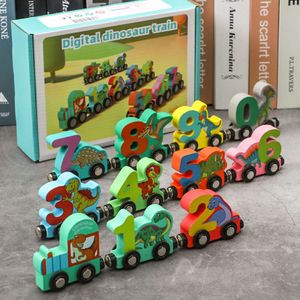 Çocukların Erken Eğitim Ahşap Bebek Dijital Bilişsel Bulma Blokları Manyetik Dinozor Küçük Tren Blok Oyuncakları