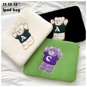 Backpack Cute Embroidery Bear IPad Bag 9.7 11 13 14.5 15 inch Laptop Case Cotton Tablet Protective Inner Sleeve Bag Girls Notebook Pouch