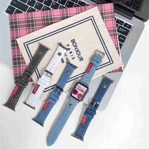 Designer Fashion Denim Canvas Band para Apple Watch Series Ultra 8 7 6 5 4 3 2 Se Buckle Strap para Iwatch 40 44mm 41 45mm 49mm Designer de acessóriosWEHVWEHV