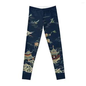 Active Pants Panel With Cranes Over An Immortal Land Embroidery Leggings Legging Sport High Waist Sporty Woman Gym Womens