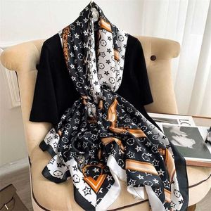 Lenço clássico versátil feminino foulard bandana longo xales envolve inverno pescoço cachecóis senhora hijab marca de luxo designer