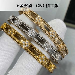 Designer Van cl-ap High version kaleidoscope bracelet narrow V-gold material pure hand polished high-end feel inlaid with 5A zircon live broadcast