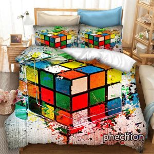 Устанавливает Phechion Rubik's Cube Art 3D Print Print Set Set Set Copet Covers Pillowcases One Piece Comforter Sepding Sets Bedclothets Bed K507