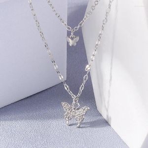 Halsband Aihua Einfache glänzende Schmetterlings-Halskette Damen exquisite doppellagige Schlüsselbeinkette Schmuck für Freundin Geschenke