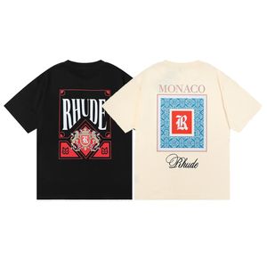 Mens Rhude T 셔츠 디자이너 그래픽 티 디자이너 그래픽 티 컬러 인쇄 세상 휴가 테스 캐주얼 패션 짧은 슬리브 고품질 여성 라운드 목 티셔츠 미국 크기 S M L XL