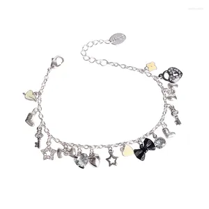 Charm Bracelets Inlay Crystal Jewels Stars Hearts Lock Bowknot Key Charms Bracelet Fashion Cute Alloy