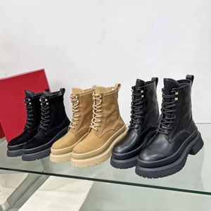 Women Ankle Boots Platform Wedges Martin Boot Combat Booties Luxury Designer Fashion Leather Round Toe Lace Up Runway Autumn Winte8310270