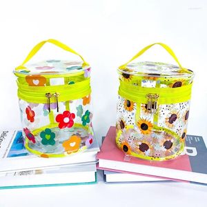 Cosmetic Bags Portable Makeup Bag Organizer Waterproof Pvc Zipper Flower Printed Clear Tote Case Wash Storage