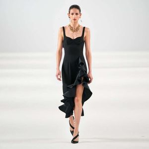 High End Women's Sexy Split Ruffle Edge Camisole Dress, Mid Length Skirt, High-end Temperament Evening Dress