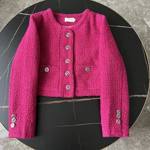 Alta qualidade francês chique tweed tecido rosa jaqueta feminina casacos curtos outono ocidental moda casual mulher roupas 240226