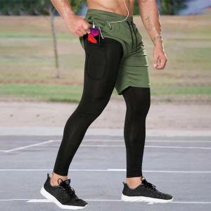 Ubrania Mężczyźni Gym Legginsy Preski Szybkie suche bieganie 2 w 1 sprężyste spodnie do torów treningowe Bezproblemowe rajstopy joggery sportowe