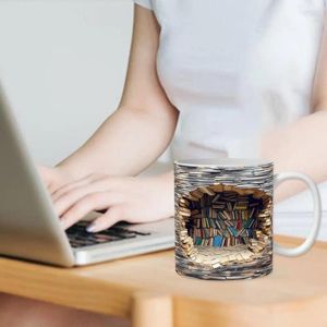 Canecas Durável Cerâmica Caneca de Café Máquina de Lavar Louça Exclusiva 3D Estante Copo de Água com Alça Presente para Amantes de Livros