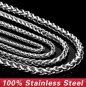 3mm4mm Width 316L Stainless Steel Cool Men Boy Girl Spiga Plait Necklace Chain Trendy Rock Style Silver Color 1826 Inch Popc4205875