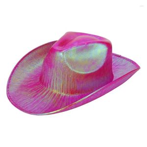 Basker neon glittrande glitter cowboy hatt kul metallisk holografisk parti disco klär upp rosa