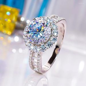 Anéis de cluster Est 3ct redondo moissanite anel com certificado S925 prata esterlina pt950 platina banhado para mulheres jóias finas casamento 2024
