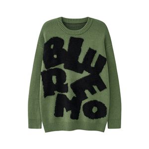 Męskie swetry duże markę High Street Style Style Haftowe litery Kontrast Kolor szydełka na okrągła szyja luźna sweter prosta bluza