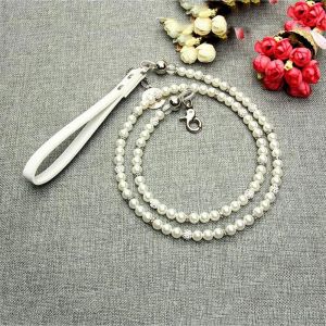 Leases Luxury White Imitation Pearls Diamond Ball Pet Dog Chain Leash Walking Leads Leases For Small Medium Size Dog Cat Lead