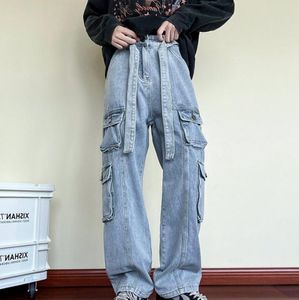 Mäns jean koreansk version Student Casual Pants High Street raka löst breda ben jeans blå baggy jeans
