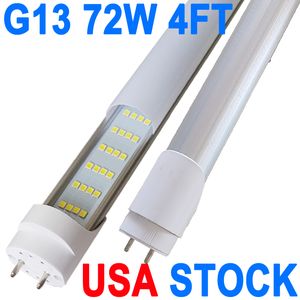 Luz de tubo LED de 4 pés, driver NO-RF RM T8 T10 T12 lâmpada LED, 4 linhas 72W 7200LM, luz diurna de 6500K, tampa leitosa, base G13 de dois pinos, substituição de tubo fluorescente de 4 pés crestech