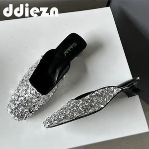 Low Heels Female Slippers Fashion Shallow Ladies Flats With Sandals Shoes Footwear Slippers Mules Bling Women Slides Shoes 240219