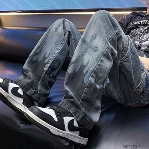 Jeans mens autumn trendy design high street trend loose and casual drawstring leg tied pants trendy