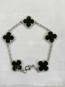 Designer Van cl-ap Fanjia V Gold Clover Five Flower Bracelet High Version Thick Chain Real Electroplated Red Jade Chalcedony Black Agate Powder Fritillaria 1RHC