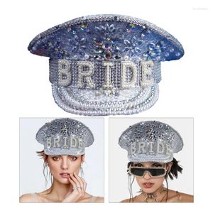 Berets Große Diamant Braut Hut Hochzeit Requisiten Weiße Pailletten und Verkrustete Perlen Für Verlobung Bachelorette Party Drop