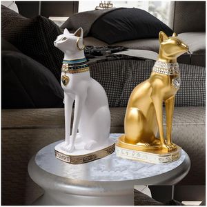 Dekorative Objekte Figuren Retro Ägyptische Katze Harz Skulptur Sammlerstücke Ornamente Altes Ägypten Gott Statue Büro Heimdekoration Dhhyk