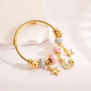 Bangle LeaByl Trendy Gold Color Star Moon Charm Cuff Armband Cute Bear Heart rostfritt stål öppet