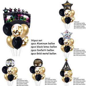 Neue neue glückliche Dekorationen Gold Schwarz Weinflasche Stern Folienballons Silvestergeschenke Weihnachten Home Party Globos Noel