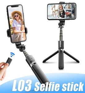 L03 TripoD Aluminium Alloy Selfie Stick uppladdningsbar hopfällbar med Bluetooth -fjärrkontroll för smarttelefonkameraenheter Hållare har retai8921255