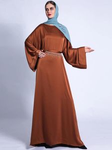 Ethnic Clothing Solid Dubai Abaya Diamonds Fringe Belted Muslim Woman Dress Loose Long Wide Sleeves Islamic Turkey Ramadan (No Scarf)