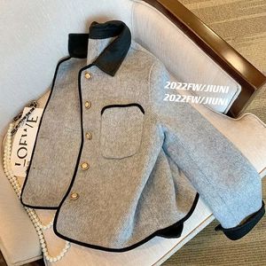 Klassiska koreanska tweedjackor kvinnor eleganta lyxiga korta outwear singel breasted vintage chaquetas spring ull blandar rockar q28 240226