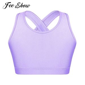 Kids Girls Dance Top Sport Top Sets Top Setts Lostraps Oblysiveless Keyole Backbroof Gym Gym Yoga Sports Bra Top 240226