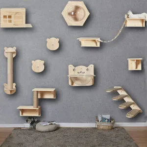 Scratchers Wall Mounted Cat Shelves Natural Sisal and Wood Steps Scratching Post Kitten Perches Platform Furniture Playing Stairs