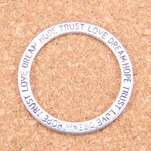 36pcs Antik Gümüş Kaplama Bronz Kaplama Çember Love Love Hope Trust Dream Charms Kolye Diy Bilezik Bileklik Bulgular 35mm208r